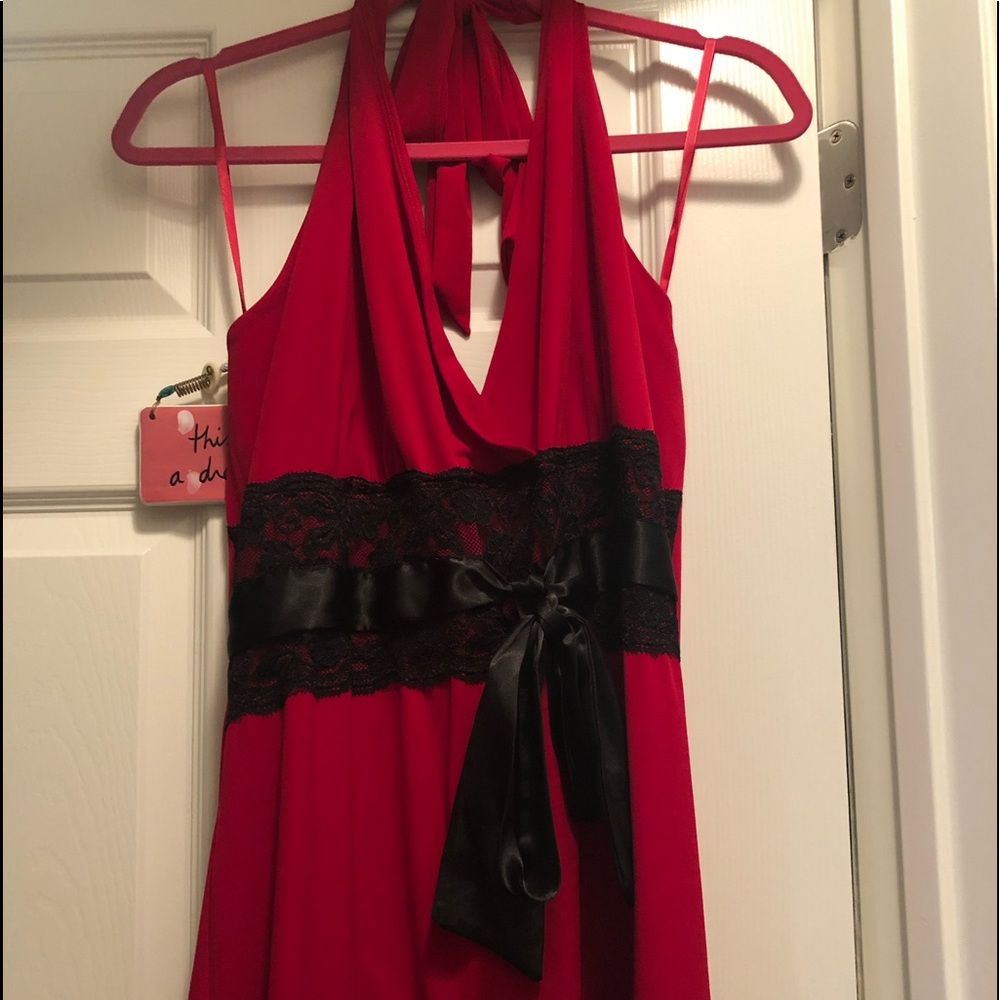 Red with black lace Halter top